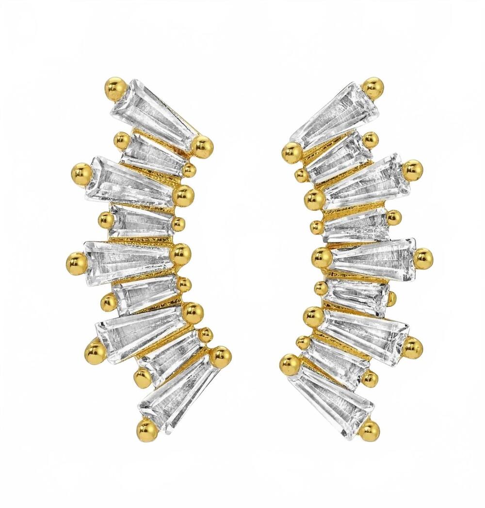 NEW SPLENDID IRIS women's curved baguette stud earrings in gold